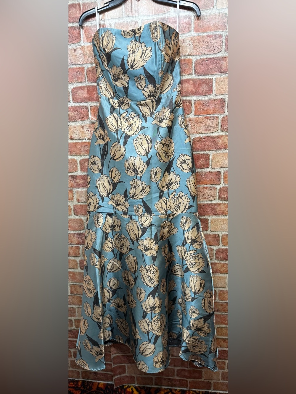 Blue Floral Jacquard soft romantic regency core mermaid fit & flare maxi dress - Picture 1 of 9